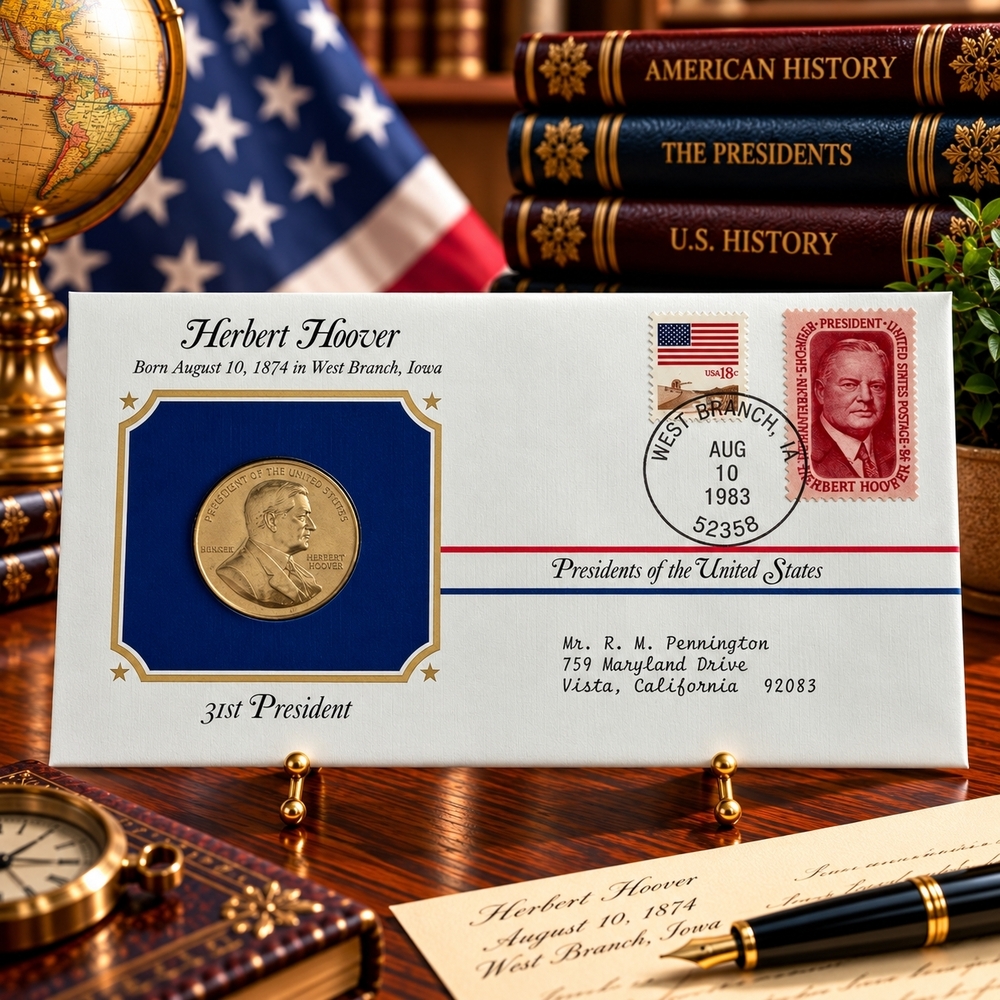 Herbert Hoover 31st President Postal Commemorative Society Gold Medal Cover